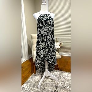 NWT Free Press Dress Plus 2X Black White Animal Print Lined Tiered Hi-Low Hem
